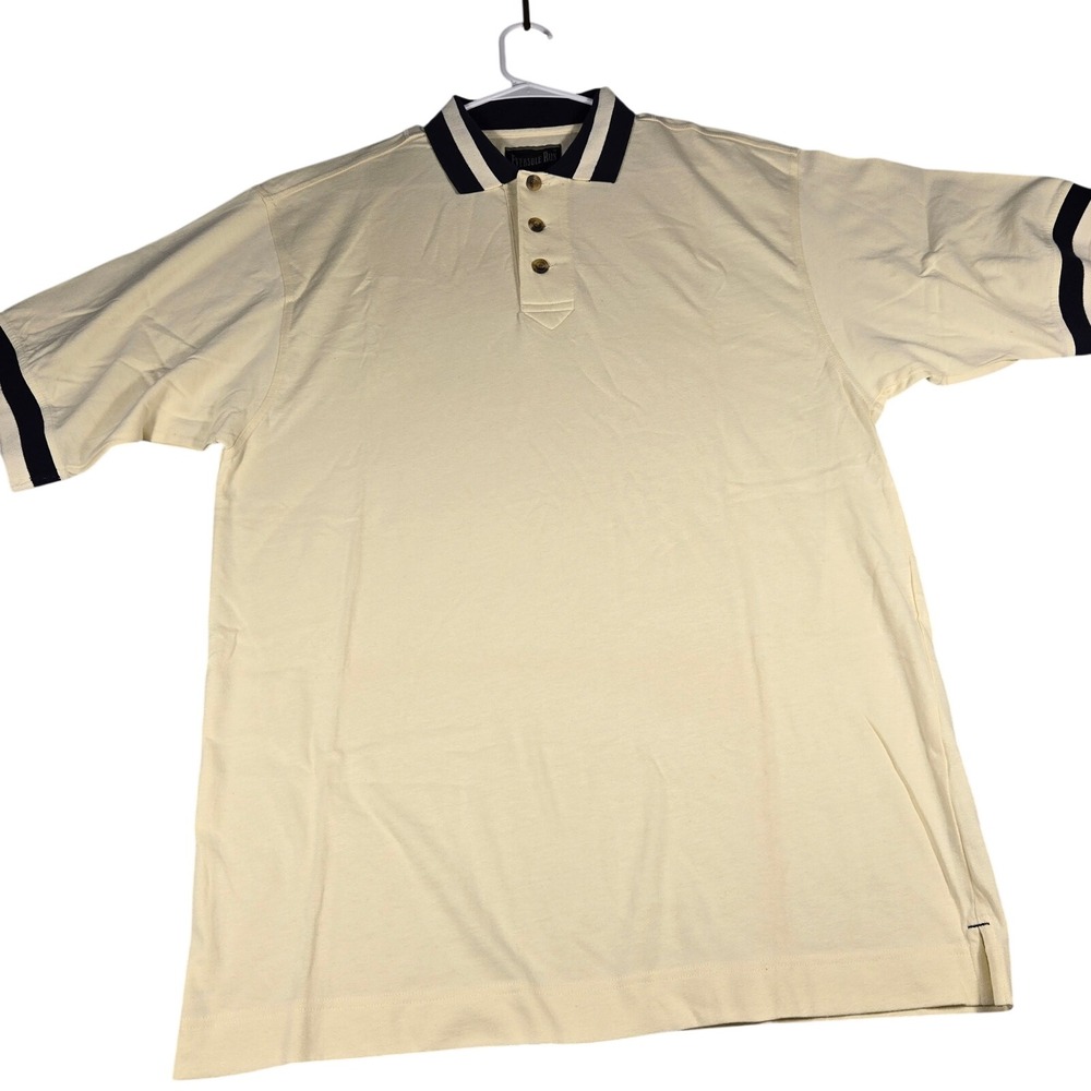 Eversole Run Mens Short Sleeve Polo Shirt Cream Navy Blue Contrast Trim XL